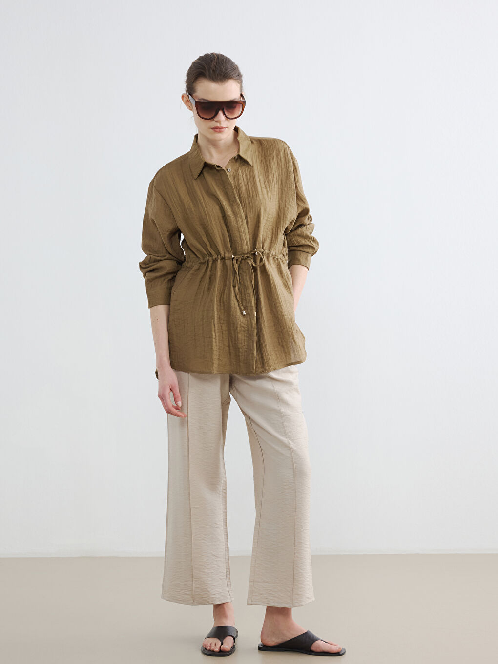 Textured Gathered Women's Shirt Tunic-1