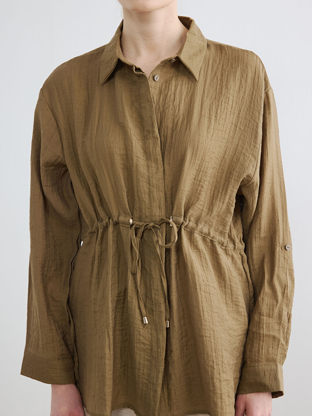 Textured Gathered Women's Shirt Tunic-2