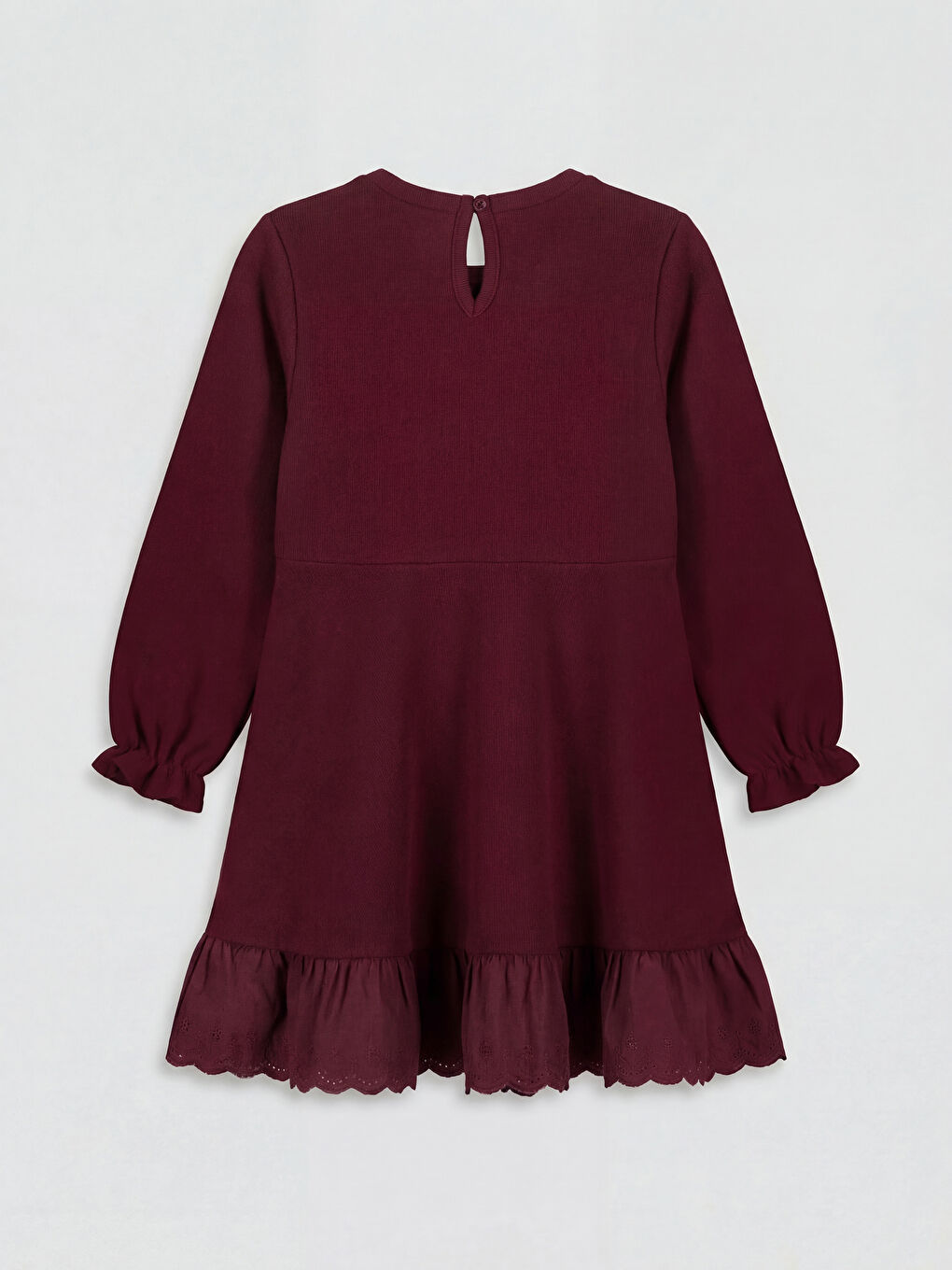 Bordo Nakışlı Uzun Kollu Kız Çocuk Elbise-1