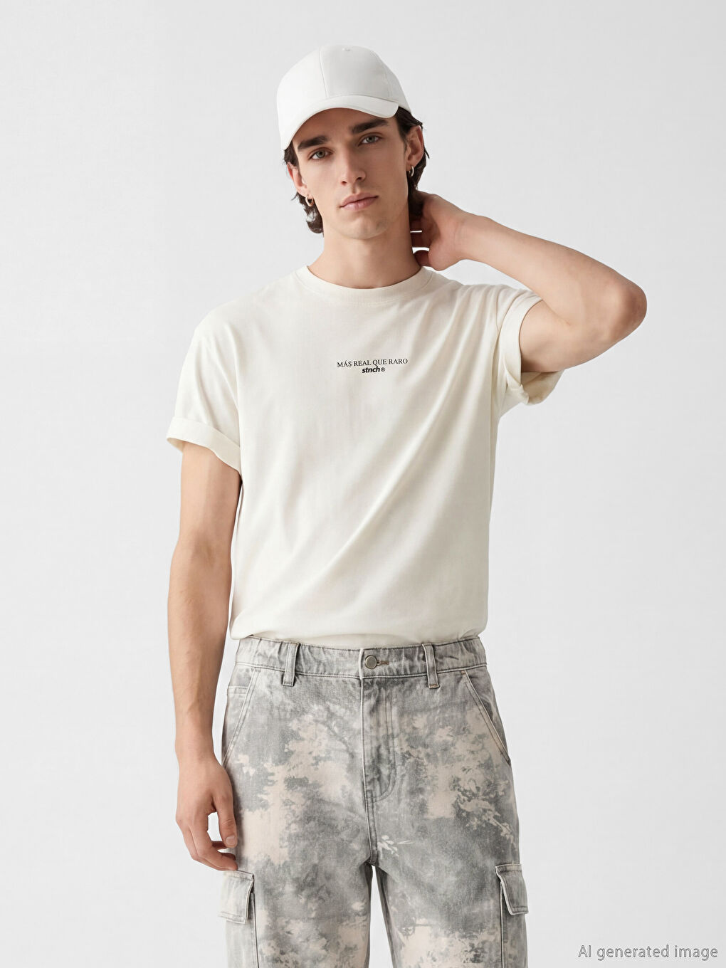 Ekru Baskılı Erkek Tişört