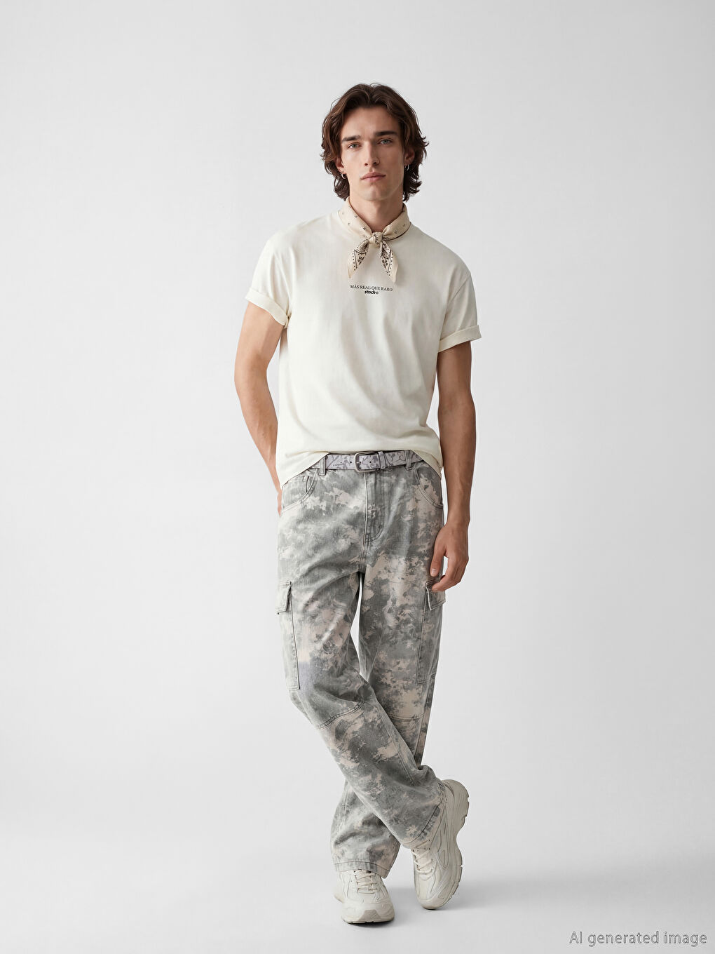 Ekru Baskılı Erkek Tişört-1