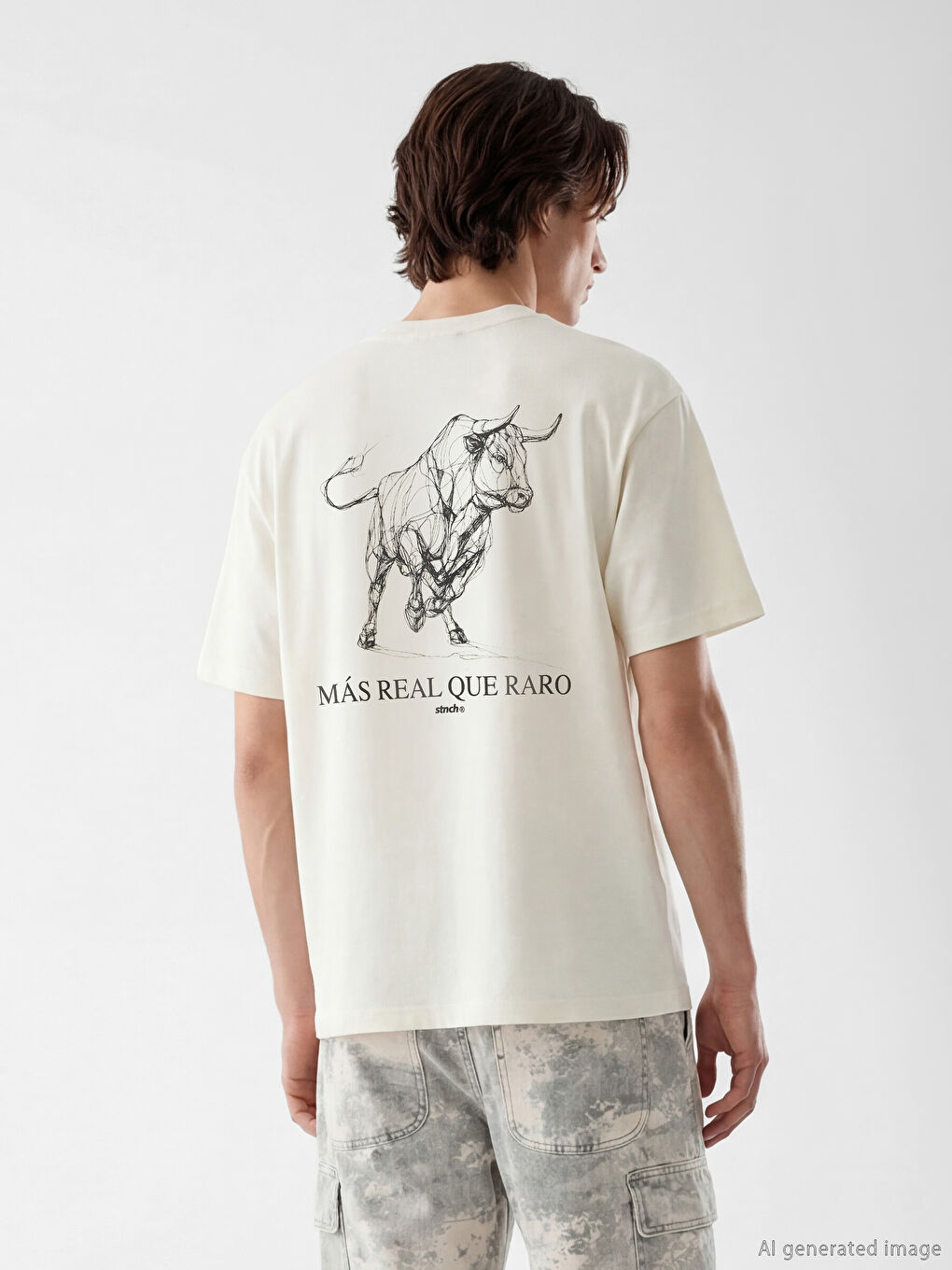 Ekru Baskılı Erkek Tişört-2