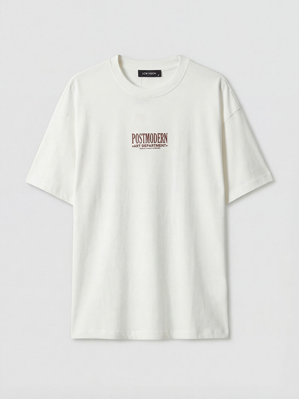 Ekru Bisiklet Yaka Baskılı Oversize Kadın Tişört