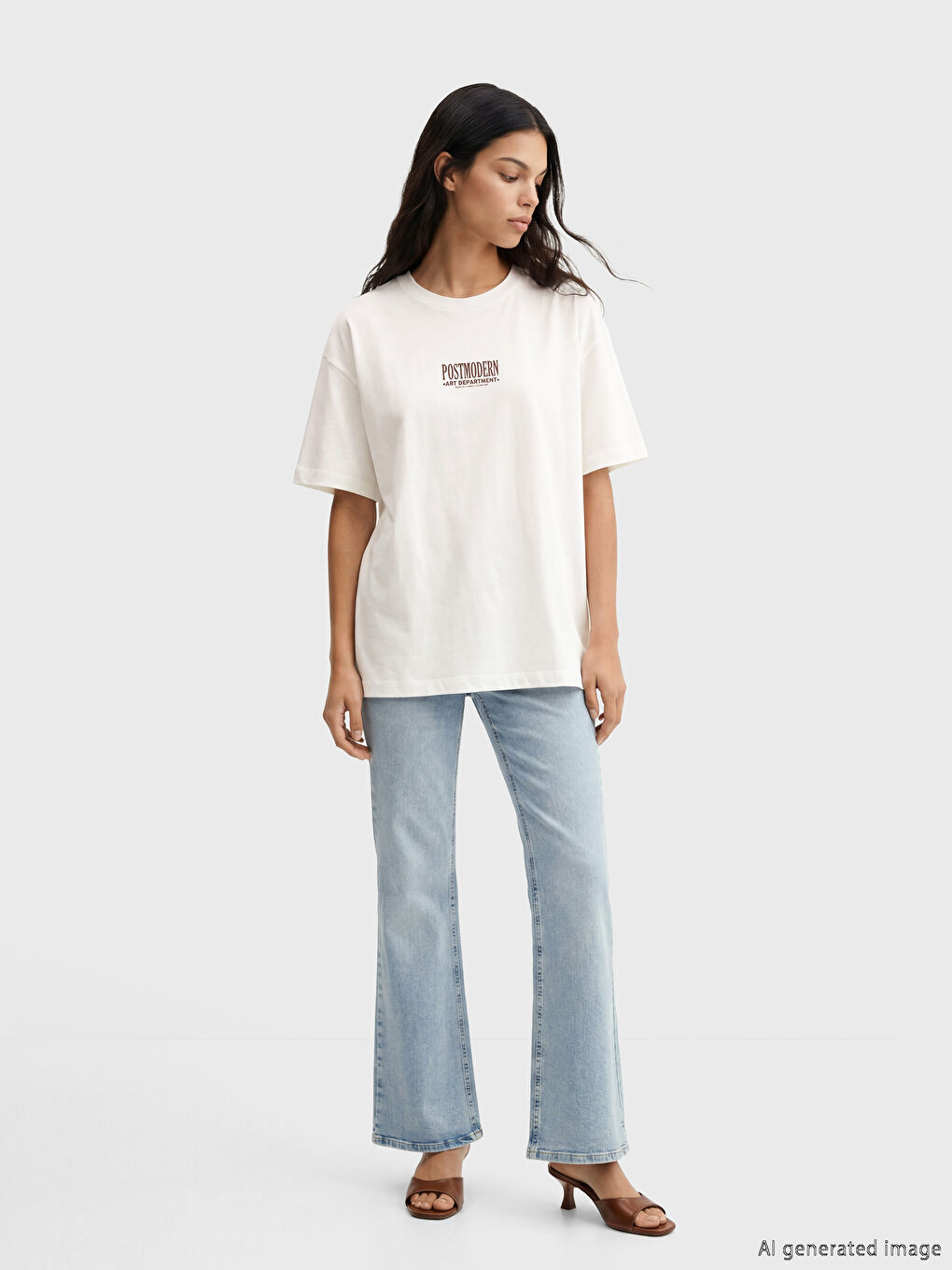 Beyaz Sırt Baskılı Oversize Kadın Tişört-1