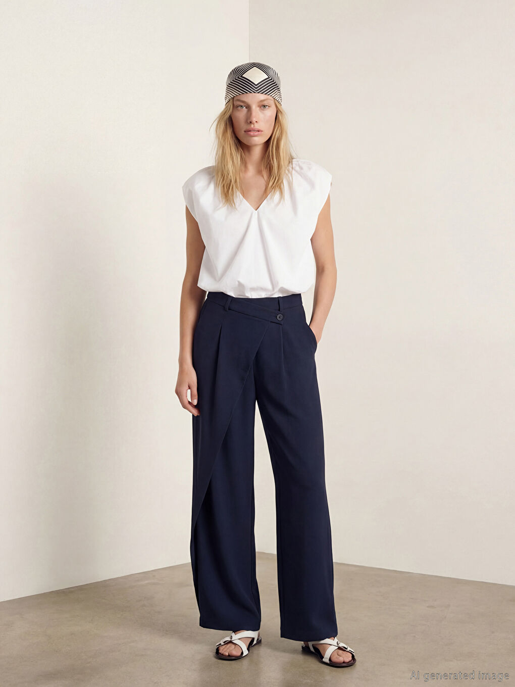 Beyaz V Yaka Büzgülü Poplin Bluz-1