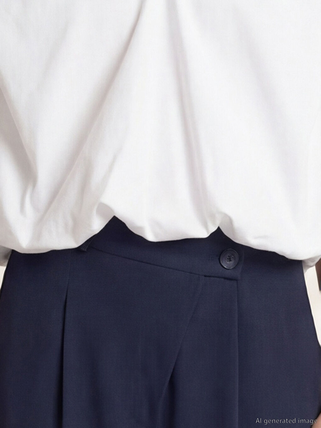 Beyaz V Yaka Büzgülü Poplin Bluz-2