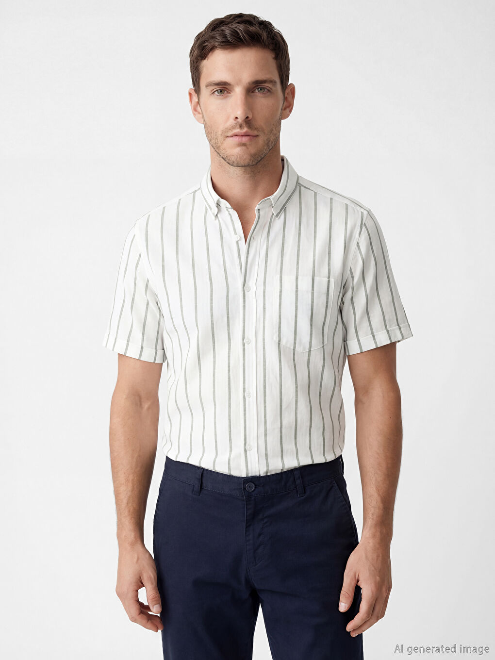 Yeşil Regular Fit Çizgili Erkek Gömlek