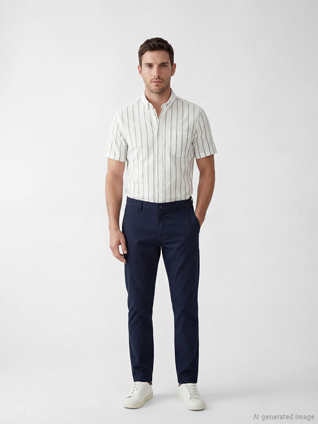 Yeşil Regular Fit Çizgili Erkek Gömlek-1