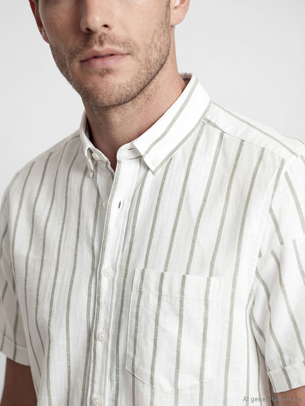 Yeşil Regular Fit Çizgili Erkek Gömlek-2