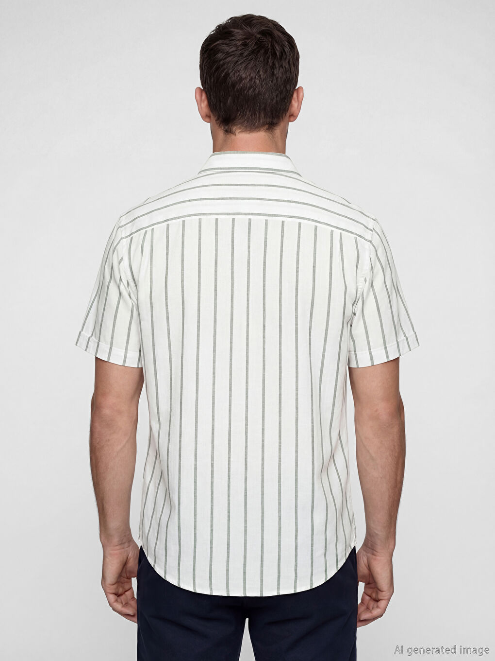 Yeşil Regular Fit Çizgili Erkek Gömlek-3