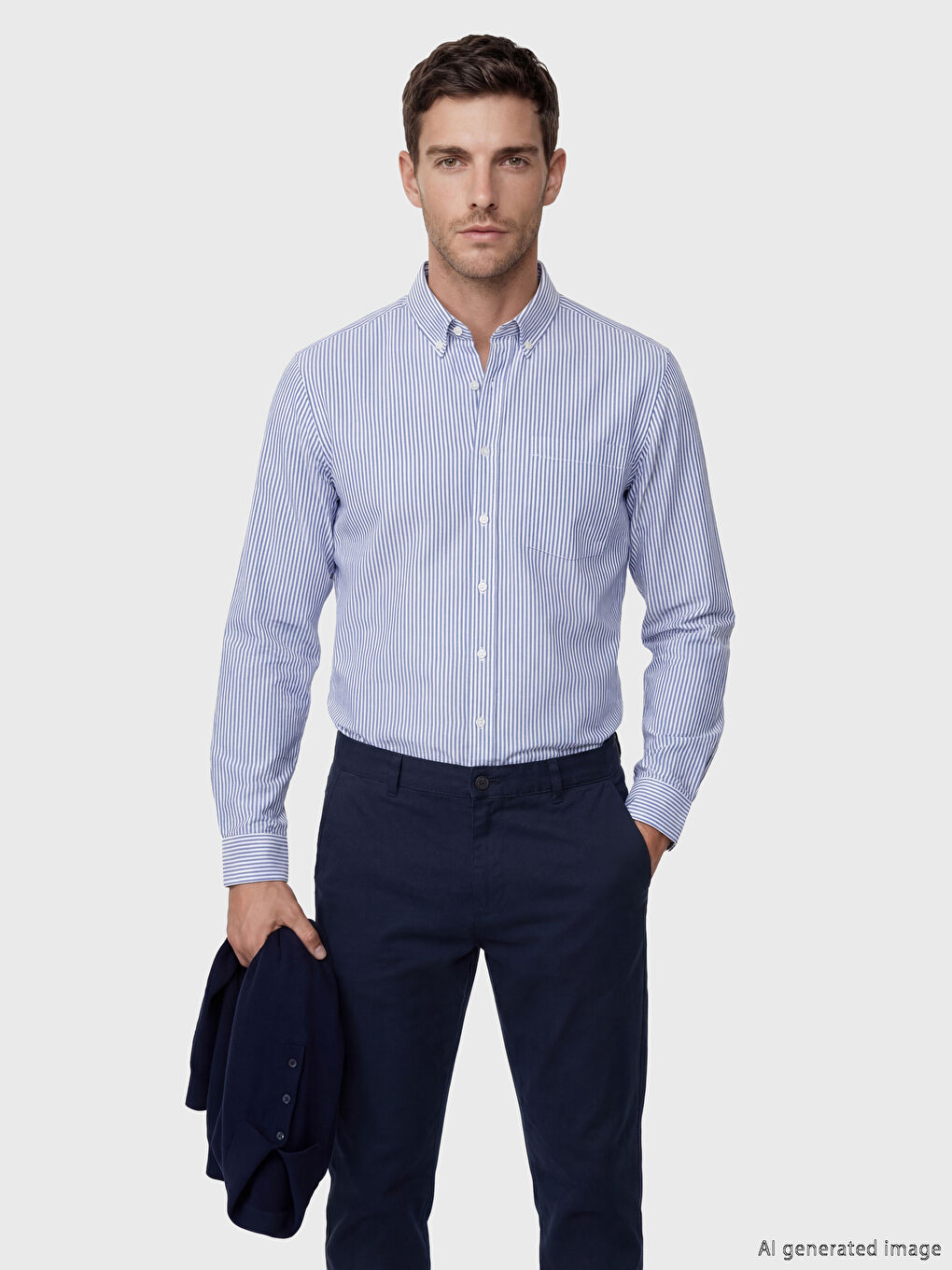 Mavi Rahat Kalıp Çizgili Erkek Gömlek-1