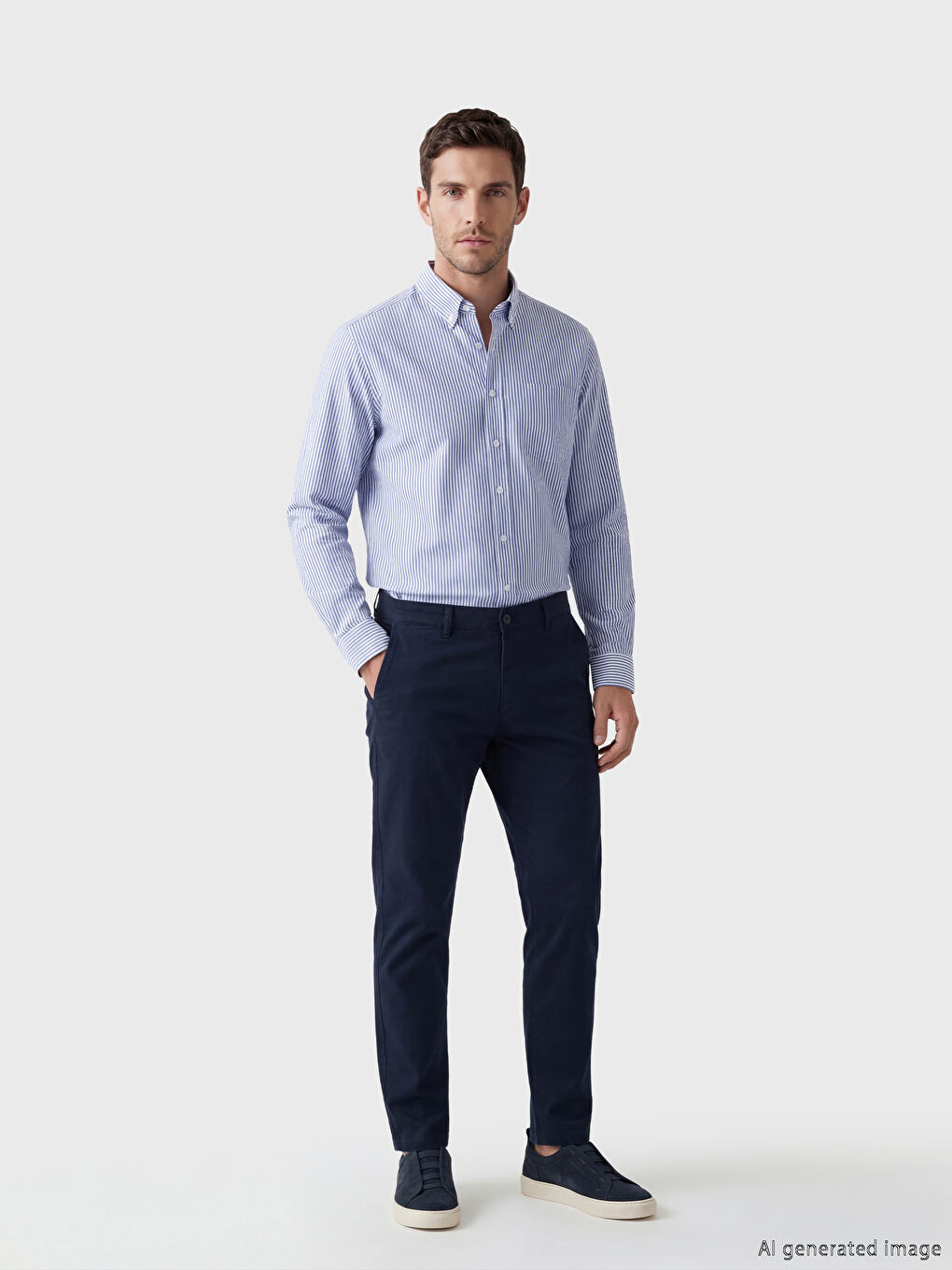 Mavi Rahat Kalıp Çizgili Erkek Gömlek-2