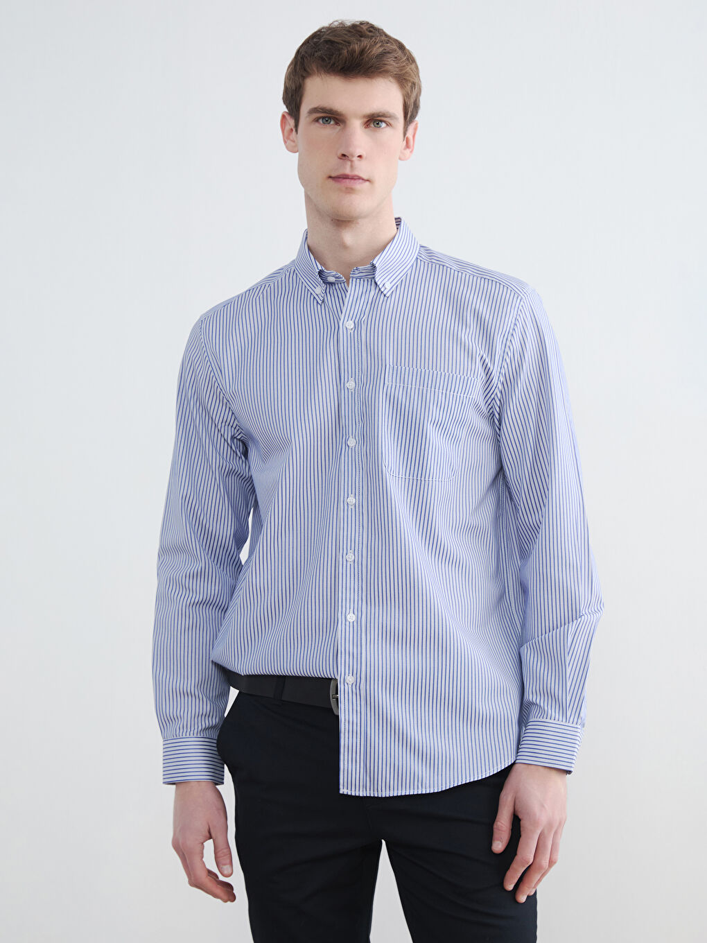 Mavi Rahat Kalıp Çizgili Erkek Gömlek