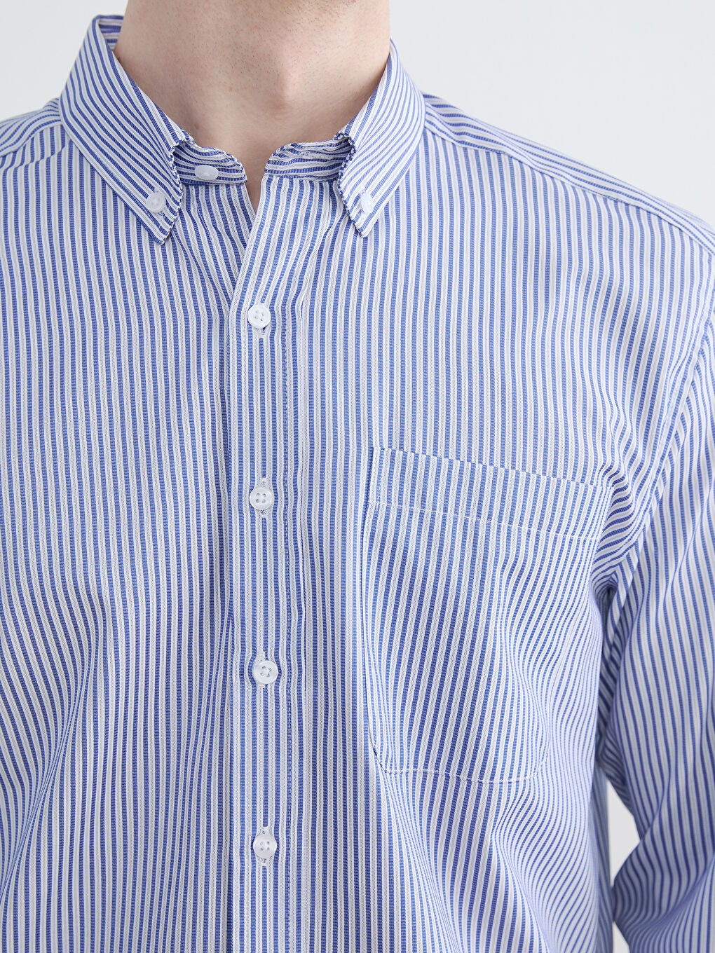 Mavi Rahat Kalıp Çizgili Erkek Gömlek-5