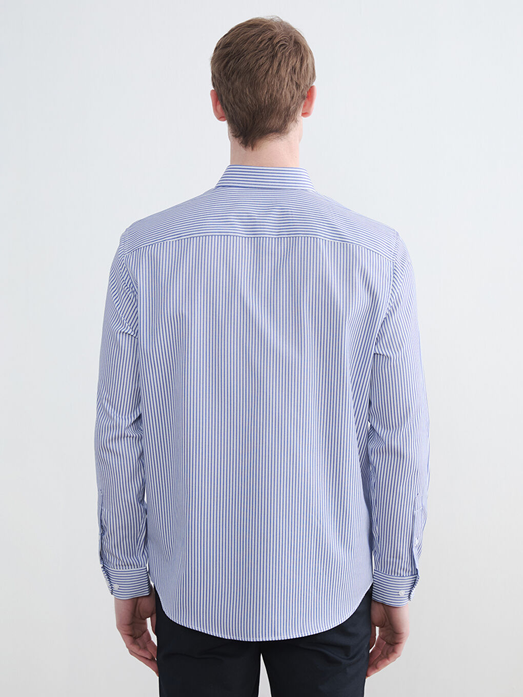 Mavi Rahat Kalıp Çizgili Erkek Gömlek-6