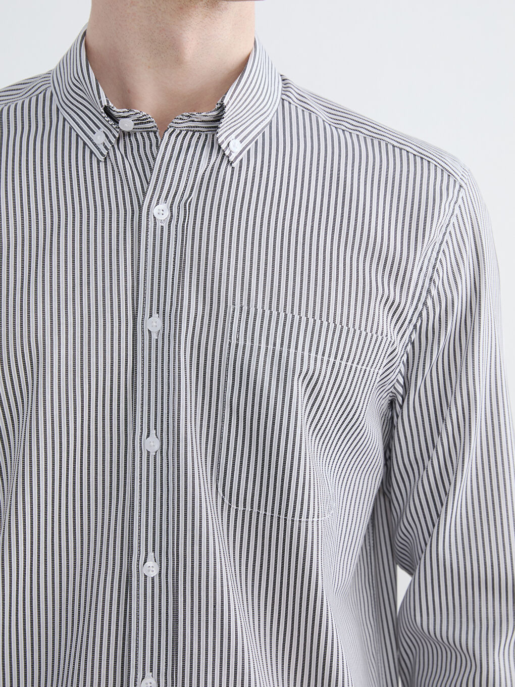 Gri Rahat Kalıp Çizgili Erkek Gömlek-2