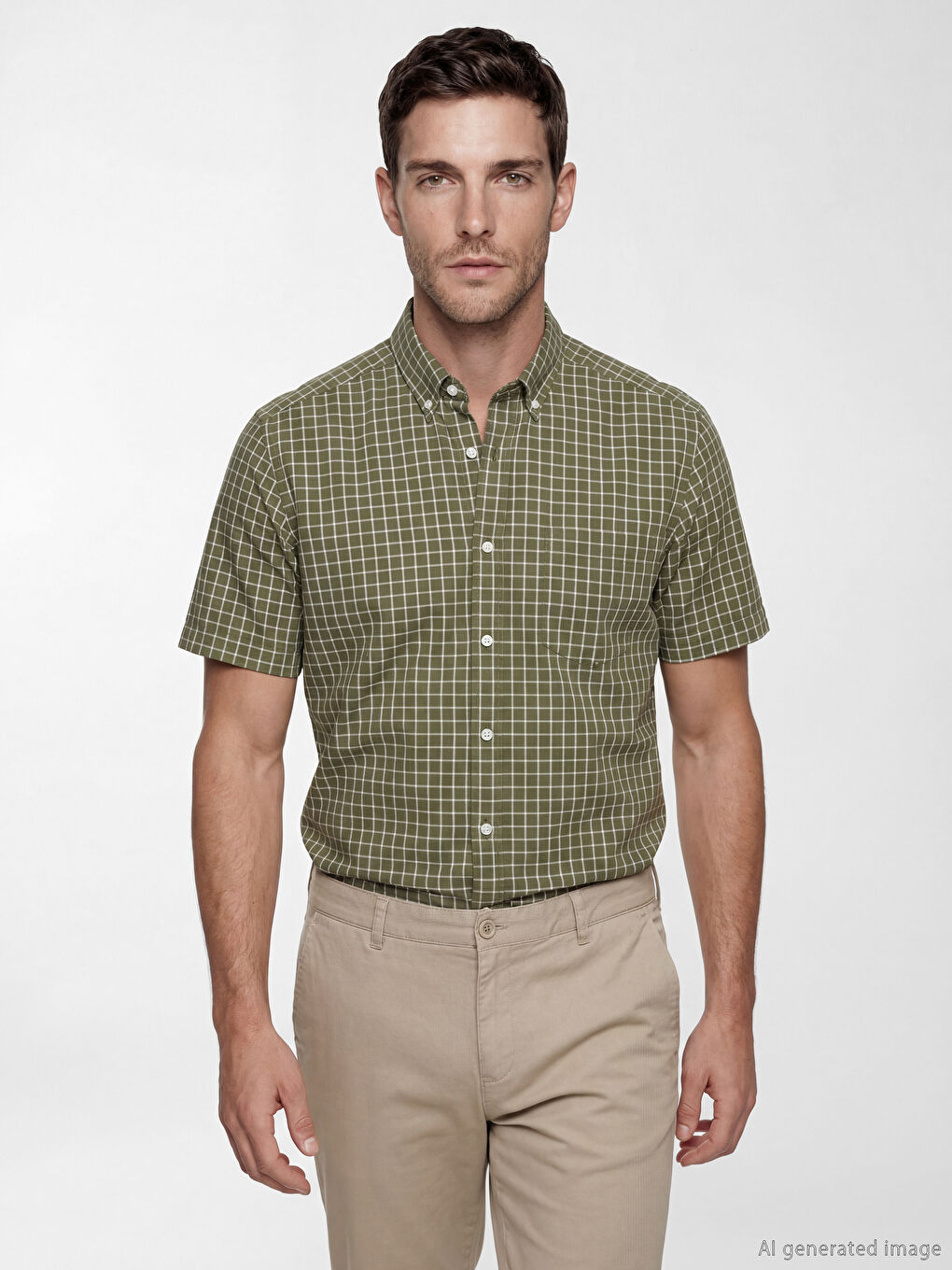 Haki Regular Fit Ekose Erkek Gömlek