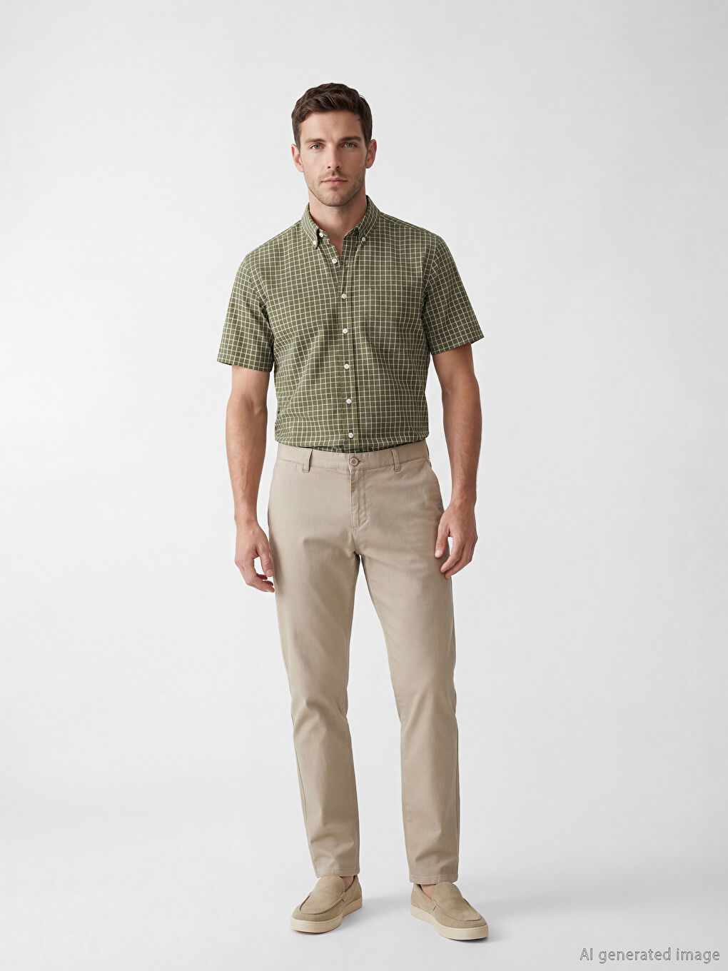 Haki Regular Fit Ekose Erkek Gömlek-1