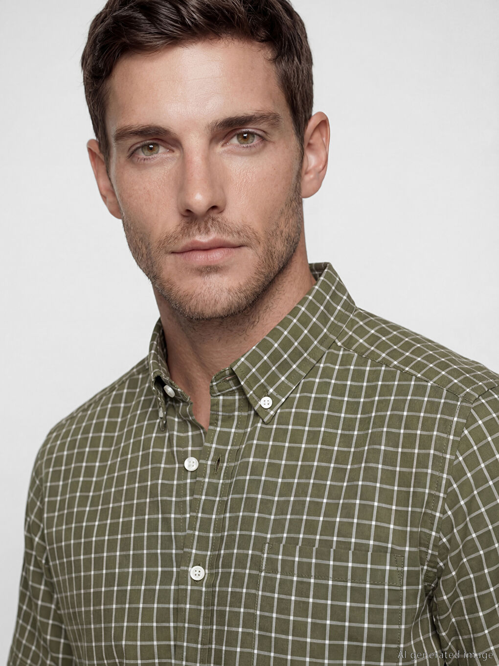 Haki Regular Fit Ekose Erkek Gömlek-2