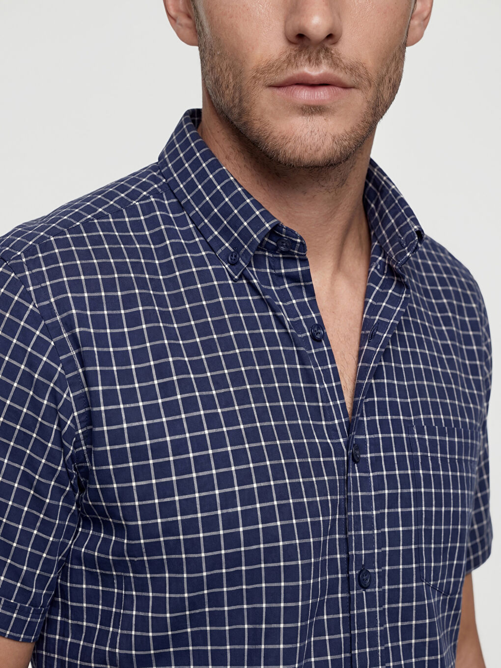 Lacivert Regular Fit Ekose Erkek Gömlek-2