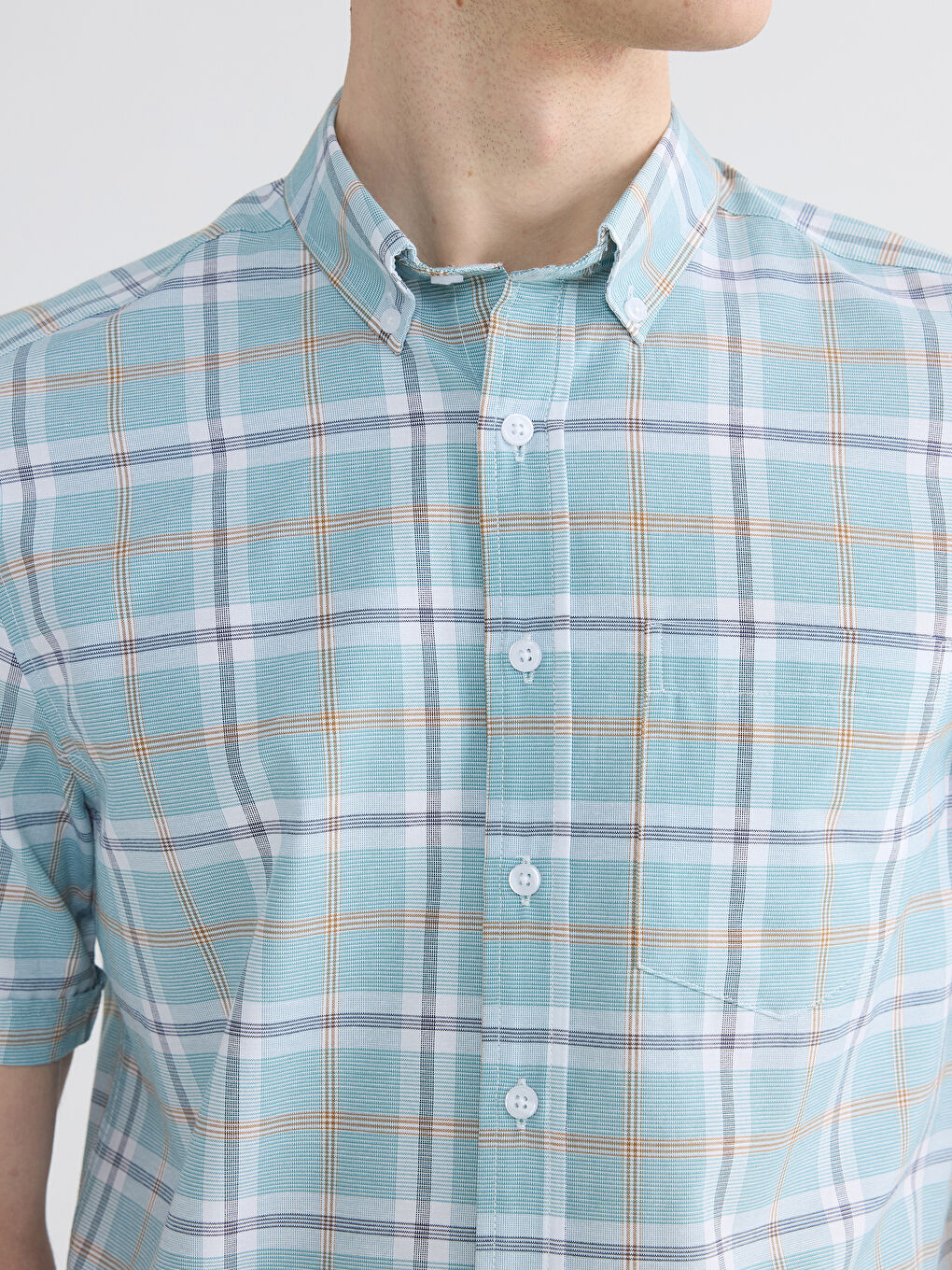 Yeşil Regular Fit Ekose Keten Görünümlü Erkek Gömlek-2