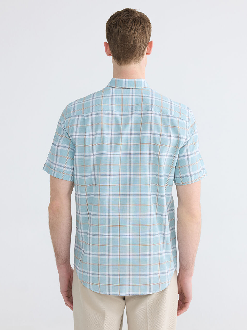 Yeşil Regular Fit Ekose Keten Görünümlü Erkek Gömlek-3