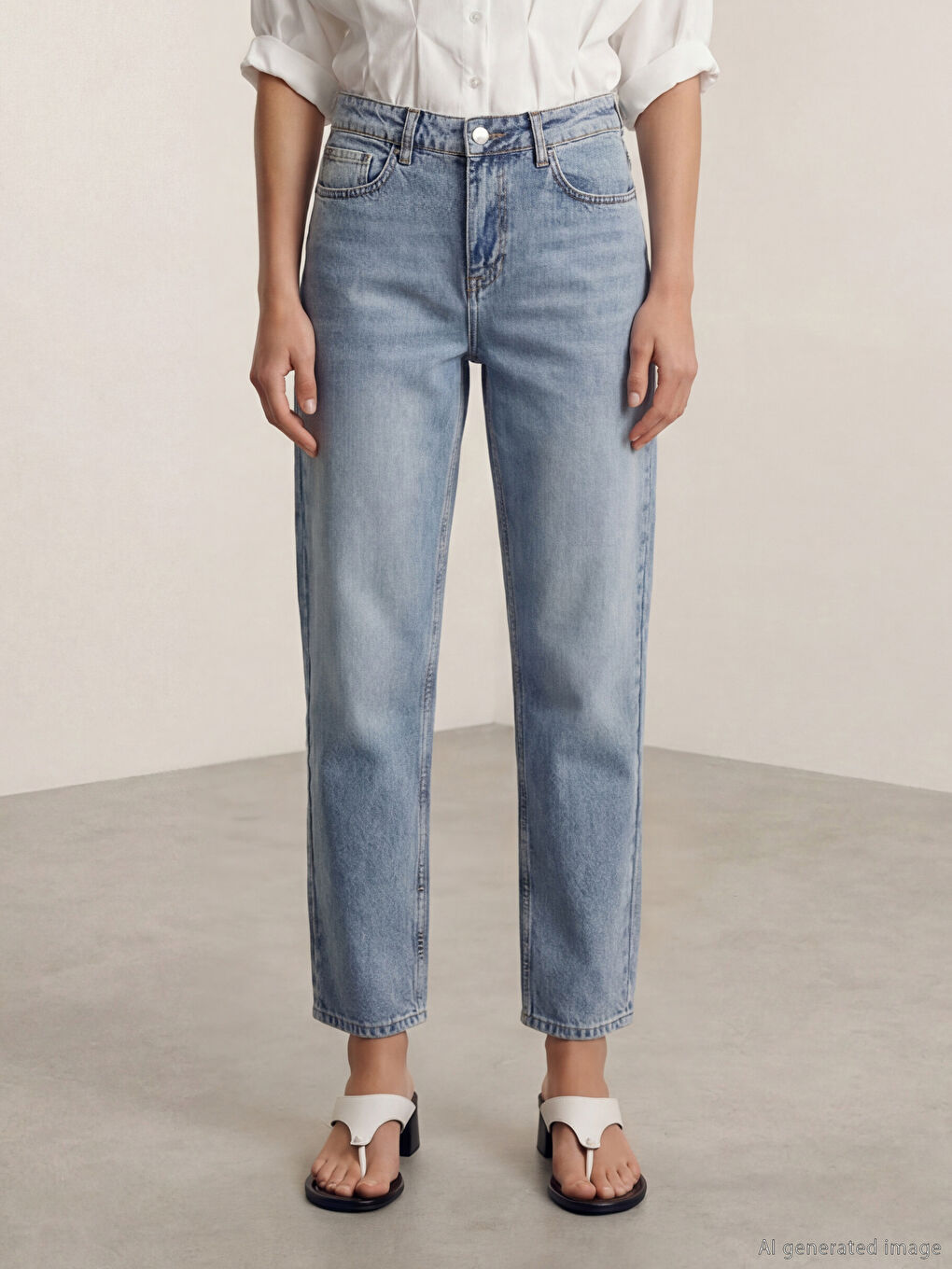 İndigo Yüksek Bel Barrel Fit Kadın Jean Pantolon-1