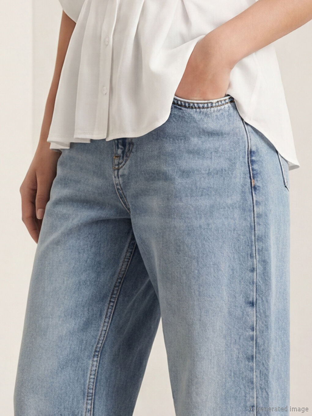 İndigo Yüksek Bel Barrel Fit Kadın Jean Pantolon-2