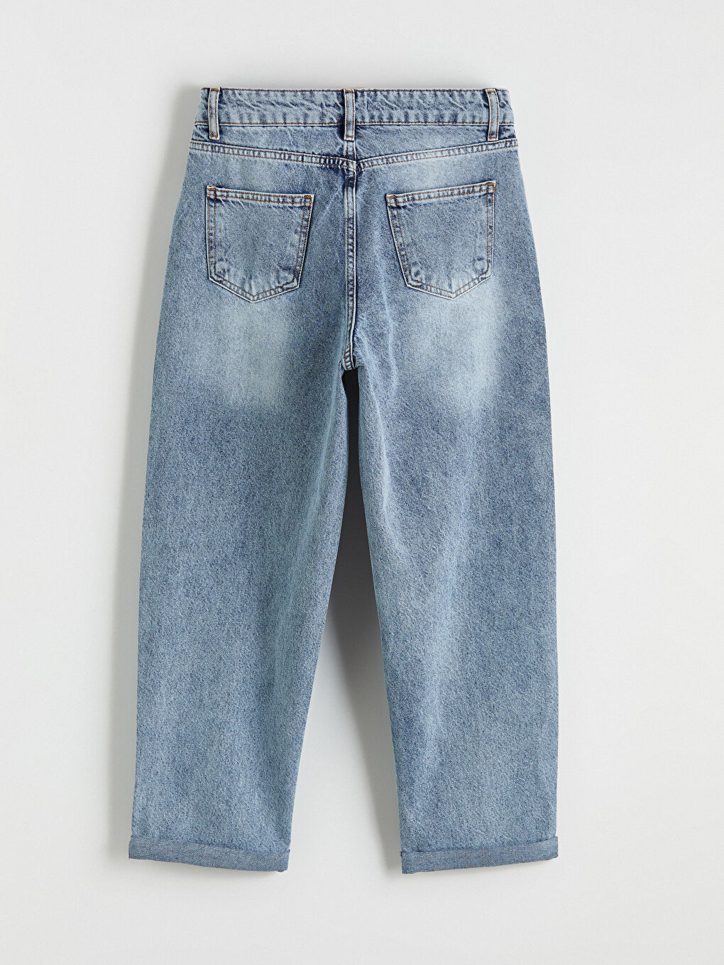 İndigo Yüksek Bel Barrel Fit Kadın Jean Pantolon-3