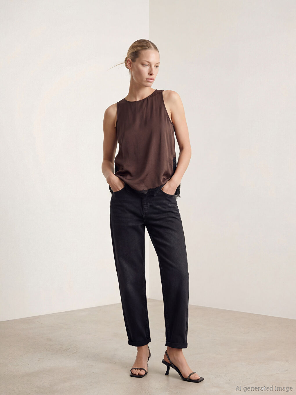 Kahverengi Barrel Fit Kadın Jean Pantolon