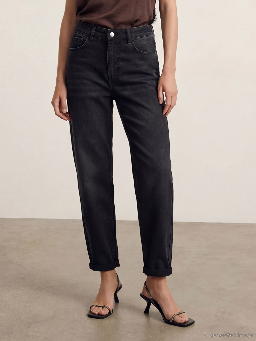 Kahverengi Barrel Fit Kadın Jean Pantolon-1