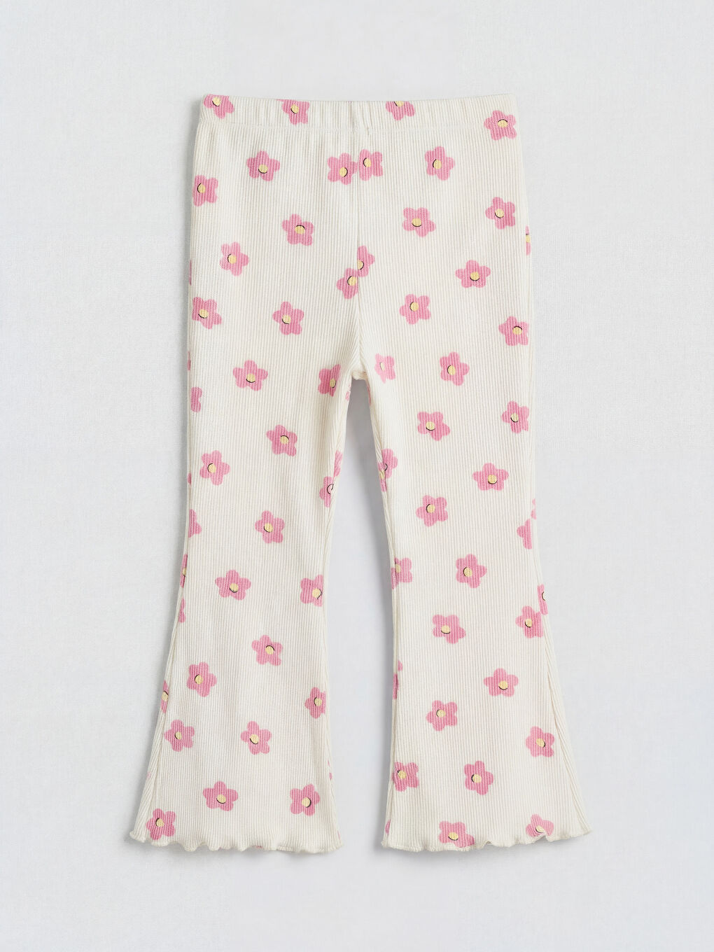 Ekru Çiçekli Kız Bebek Tayt Pantolon-1