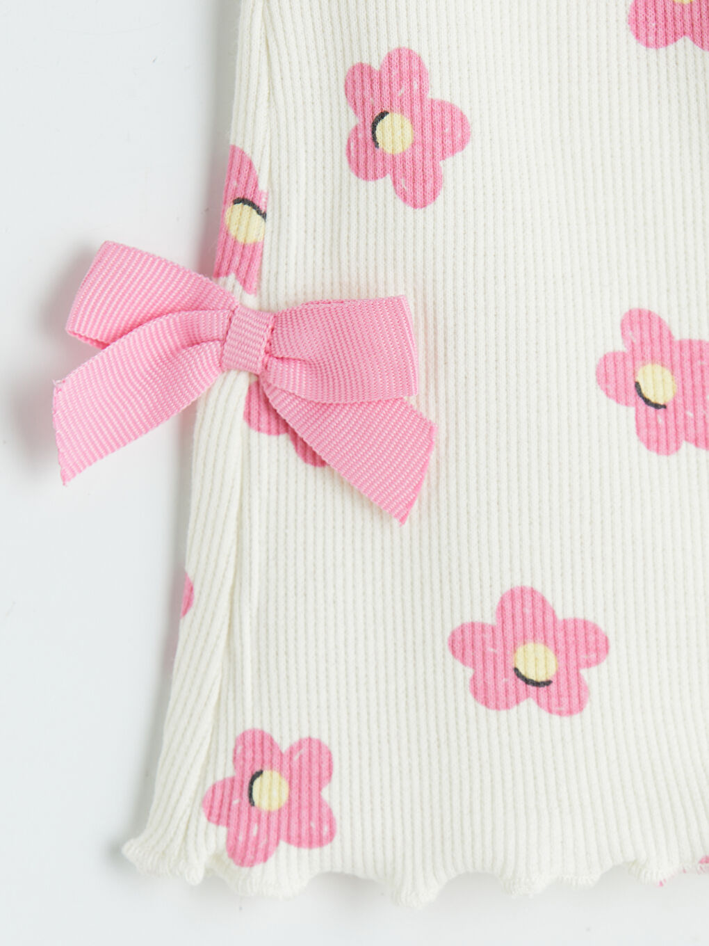 Ekru Çiçekli Kız Bebek Tayt Pantolon-2