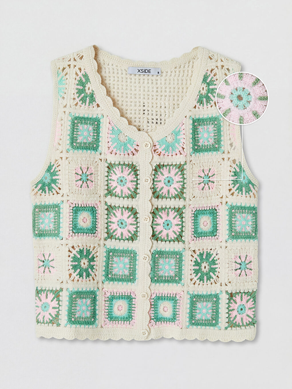 Yeşil V Yaka Kadın Kroşe Yelek