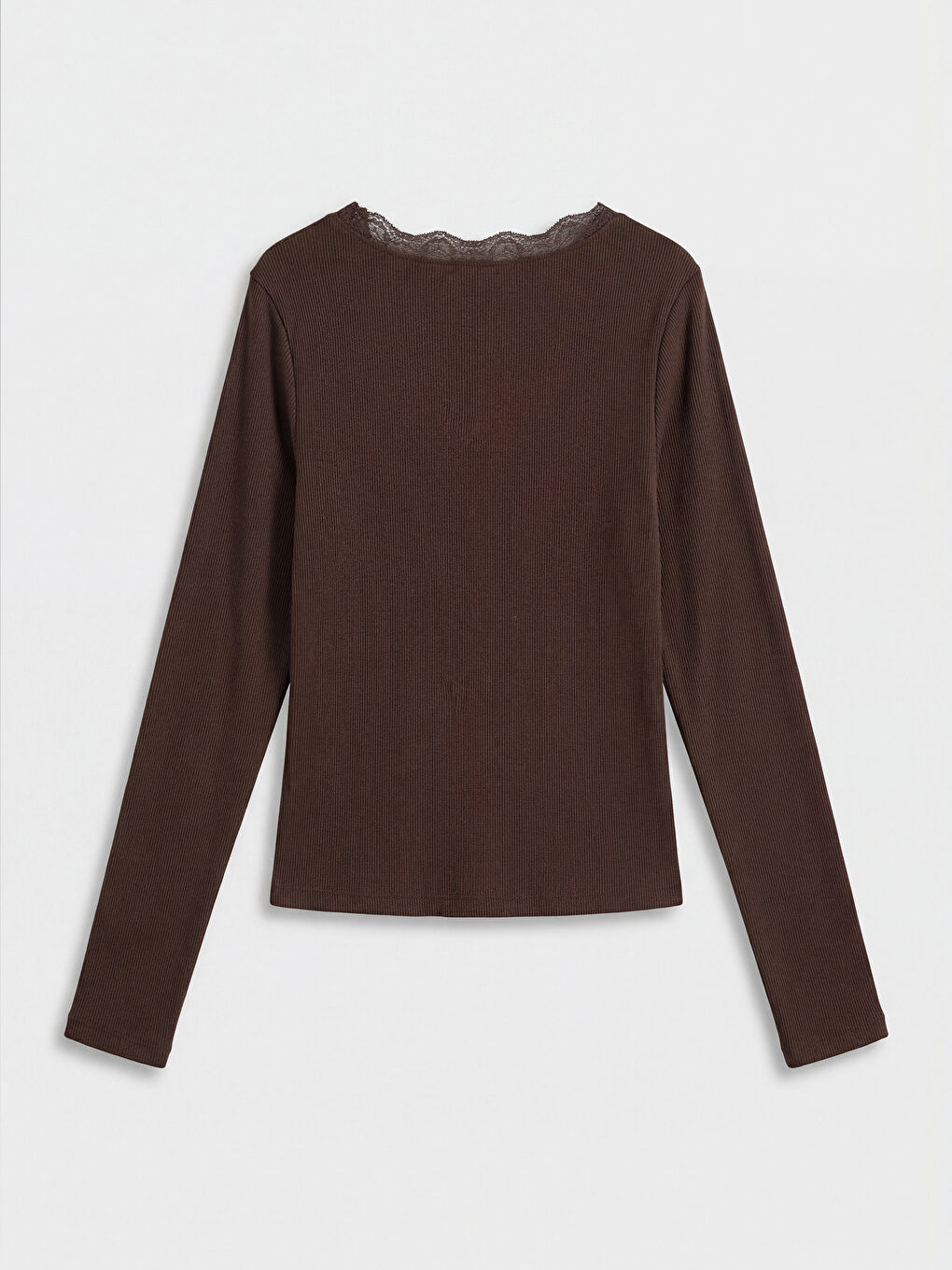 Kahverengi V Yaka Dantel Detaylı Bluz	-1