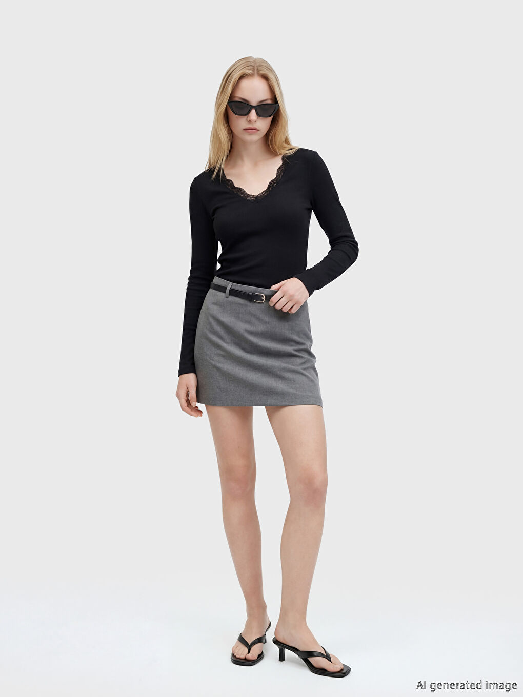 Siyah V Yaka Dantel Detaylı Bluz	-1