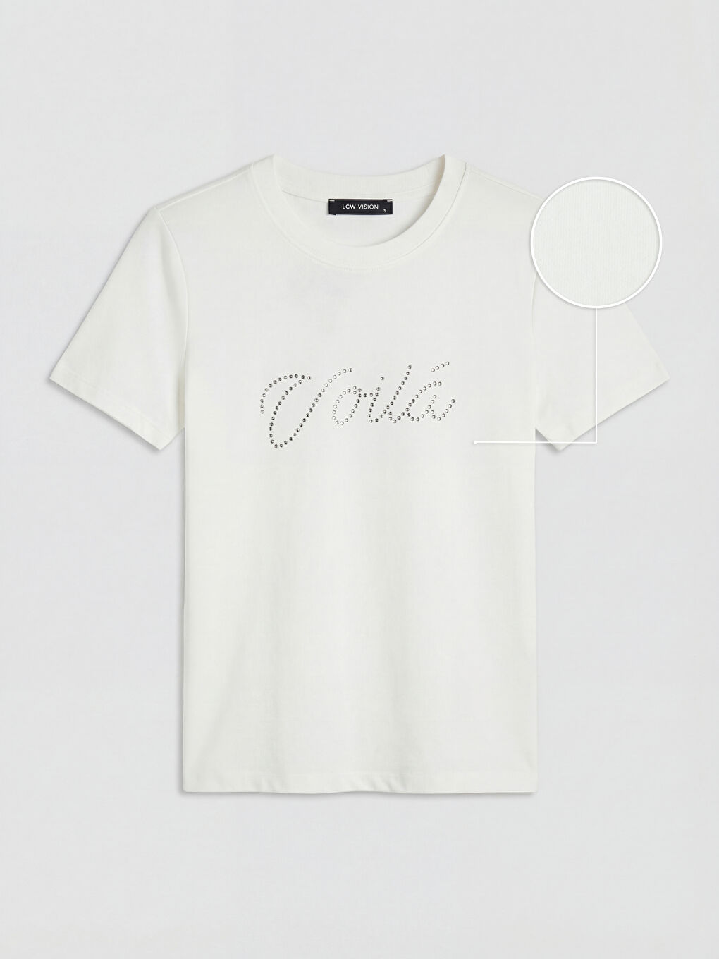 Ekru Bisiklet Yaka Taşlı Bluz