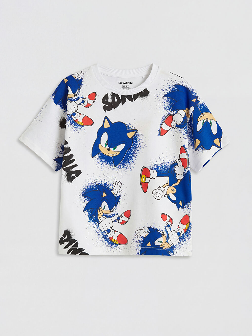 Beyaz Bisiklet Yaka Sonic Baskılı Erkek Çocuk Tişört