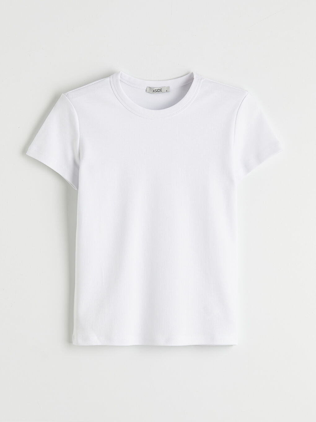 Beyaz Bisiklet Yaka Kadın Tişört	-3