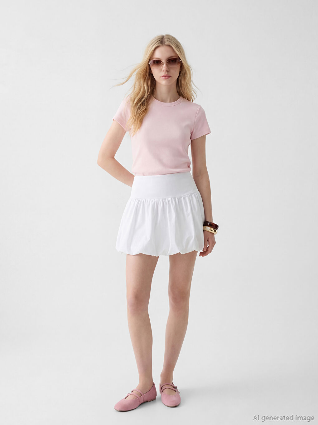 Pembe Bisiklet Yaka Kadın Tişört	-1