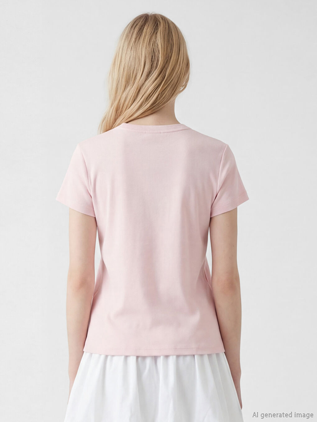 Pembe Bisiklet Yaka Kadın Tişört	-2