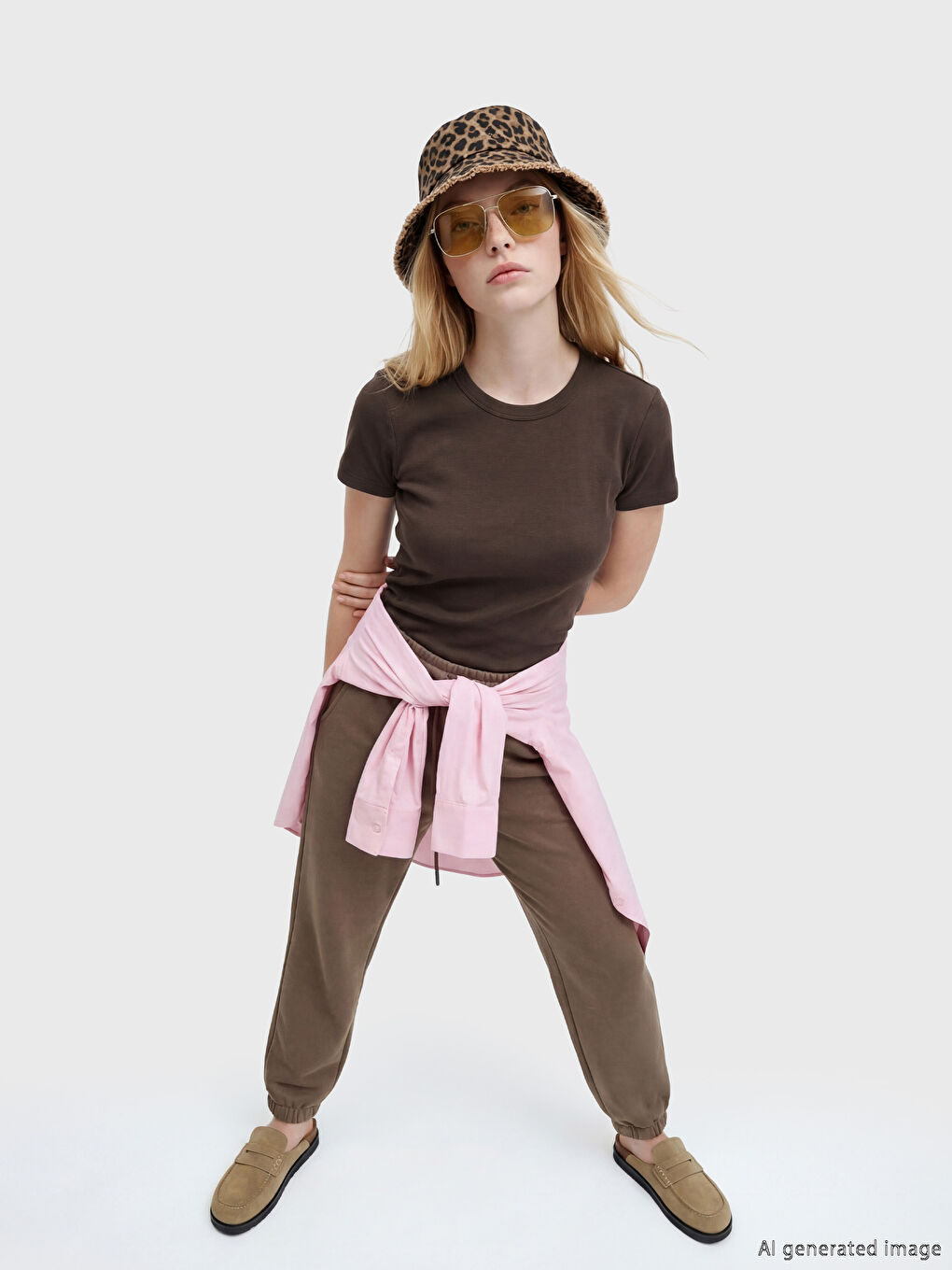 Kahverengi Bisiklet Yaka Kadın Tişört	-1