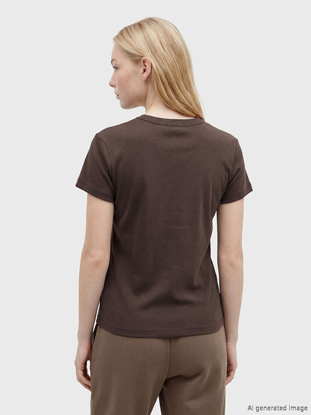 Kahverengi Bisiklet Yaka Kadın Tişört	-3