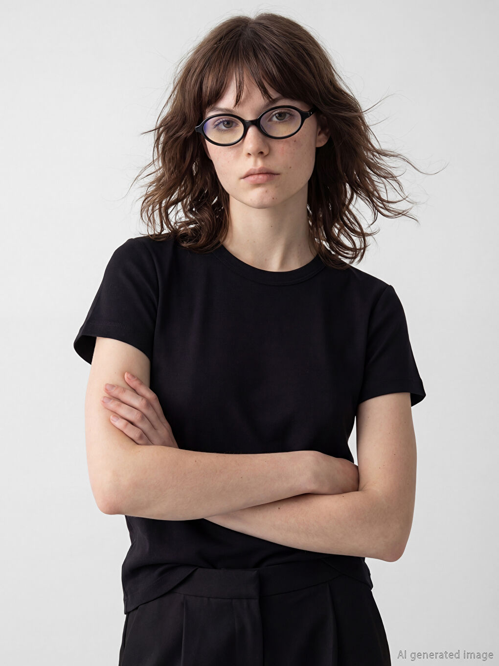 Siyah Bisiklet Yaka Kadın Tişört	