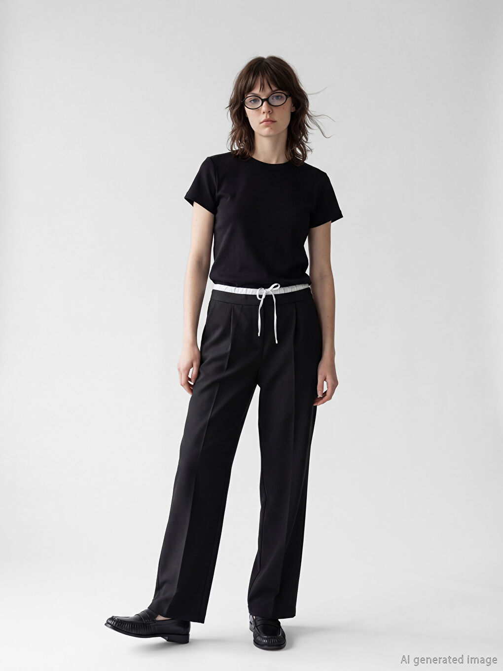 Siyah Bisiklet Yaka Kadın Tişört	-1