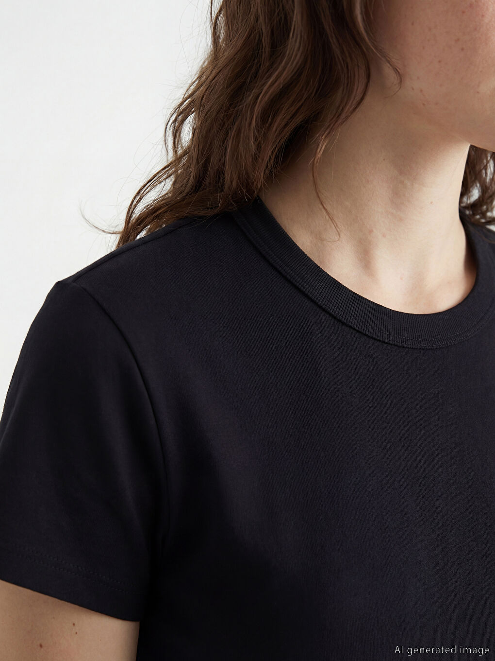 Siyah Bisiklet Yaka Kadın Tişört	-2