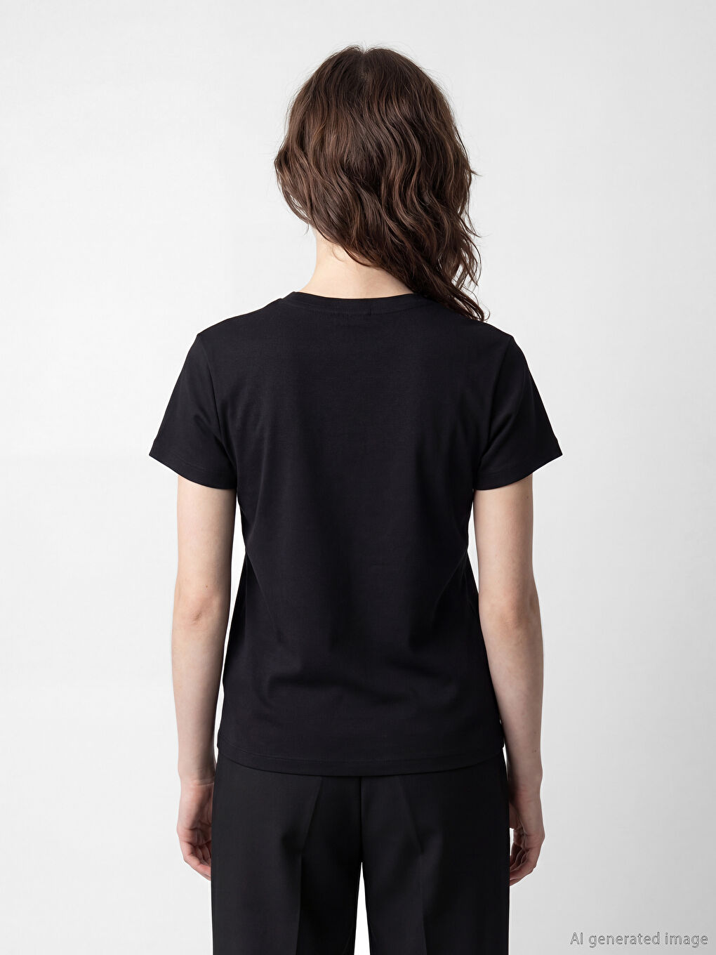 Siyah Bisiklet Yaka Kadın Tişört	-3