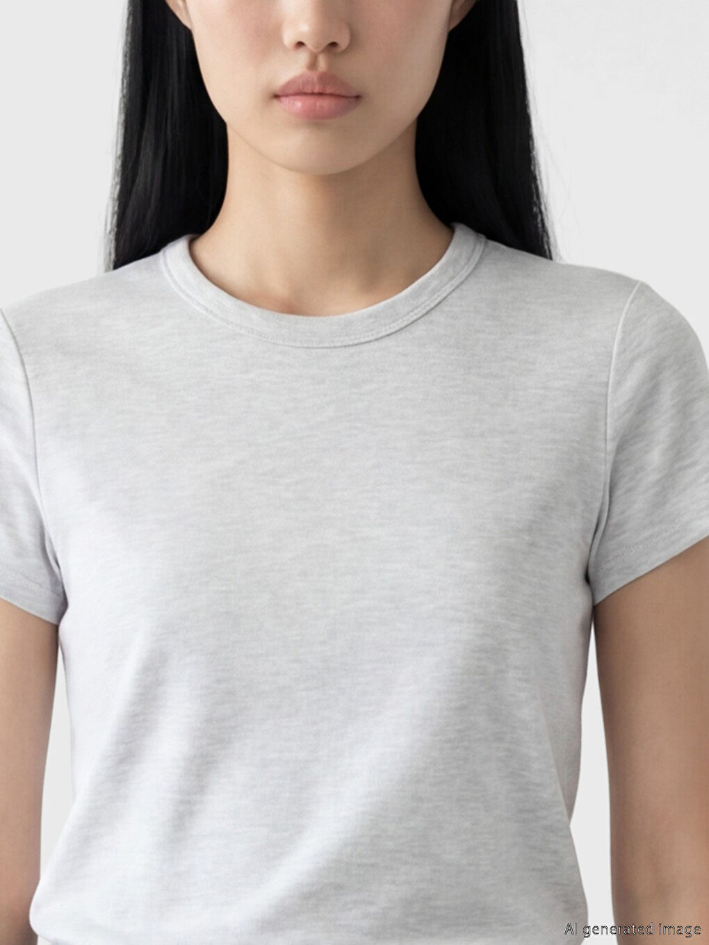 Gri Bisiklet Yaka Kadın Tişört	-2