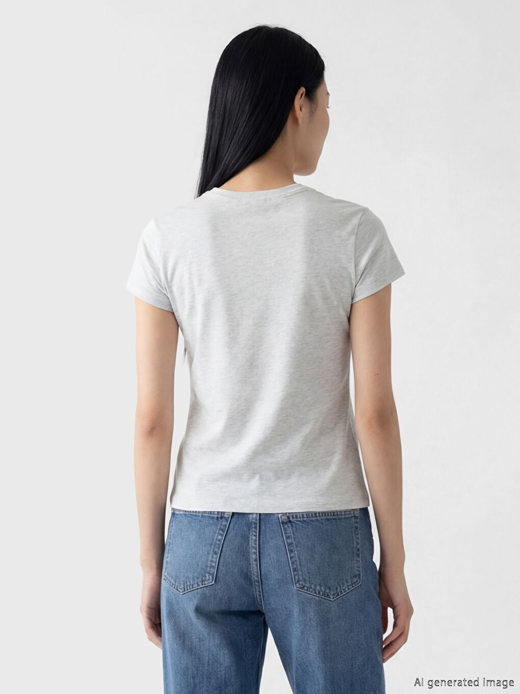 Gri Bisiklet Yaka Kadın Tişört	-3