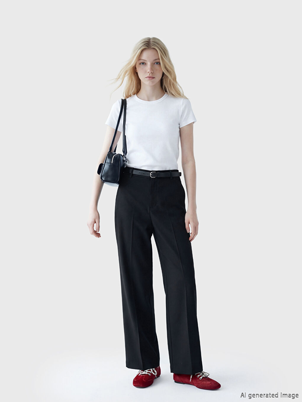 Beyaz Bisiklet Yaka Kadın Tişört	-1